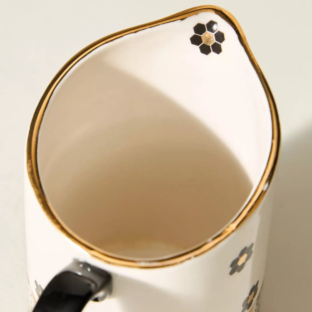 Anthropologie Bistro Tile Stoneware Creamer Mosaic Paris Cafe Black Gold New - Picture 2 of 6